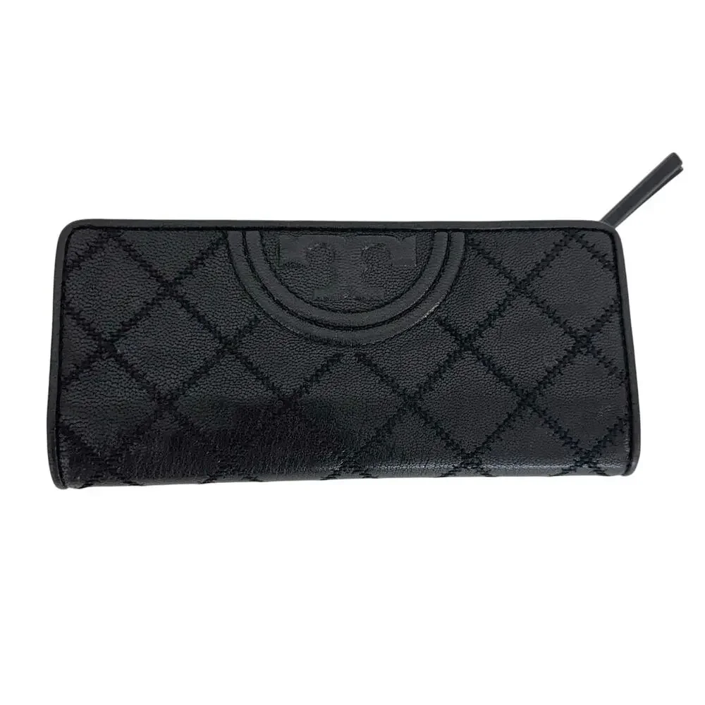 Tory Burch Fleming Slim Wallet Quilted Soft Leather Black